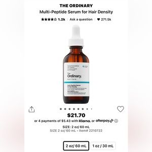 NIB The Ordinary Multi-Peptide Serum for Hair Density